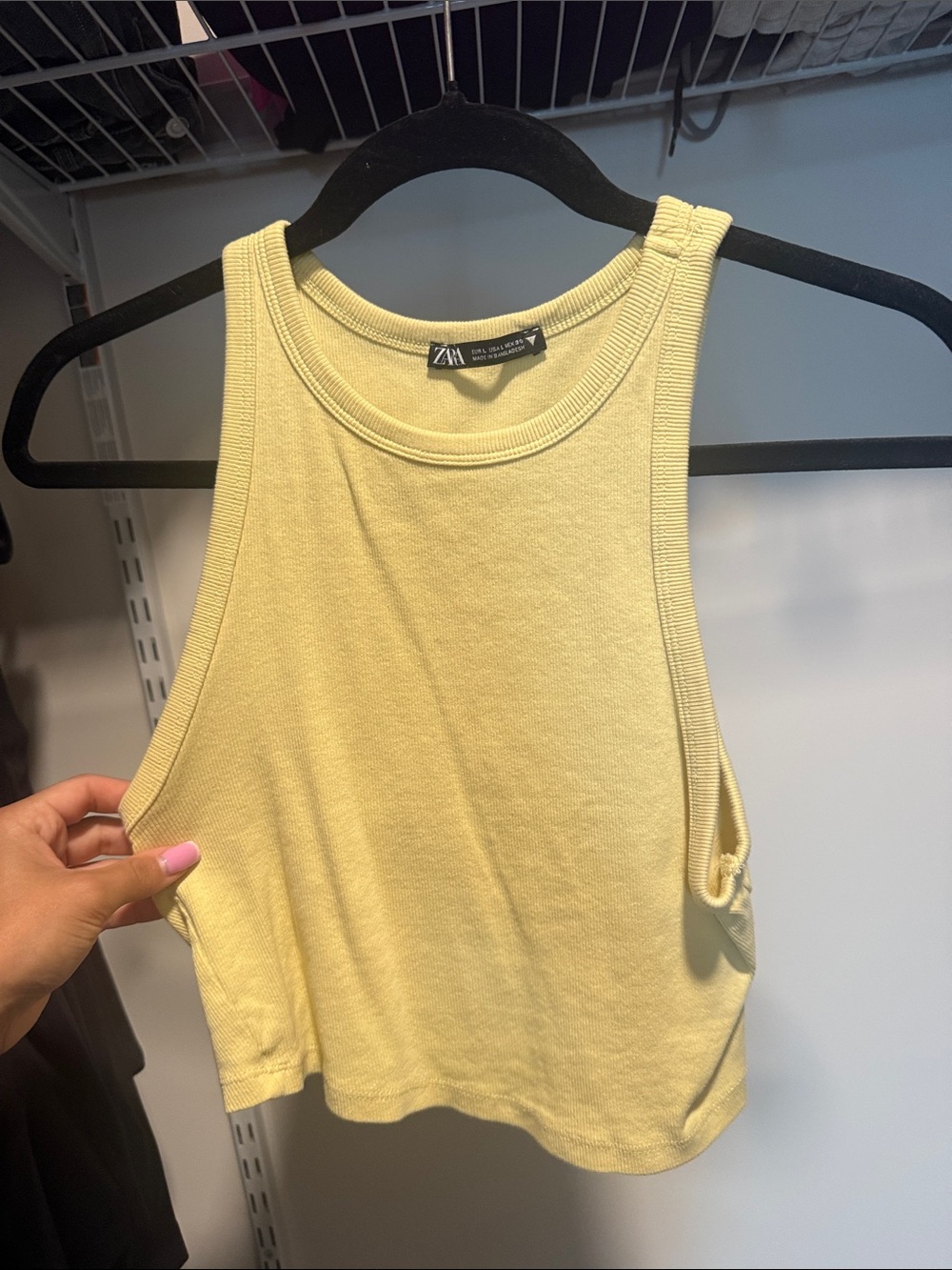 Zara Pale Yellow Ribbed Cropped Tank